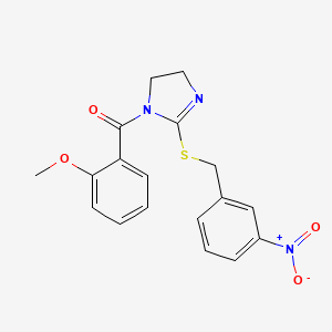 molecular formula C18H17N3O4S B2982002 (2-methoxyphenyl)(2-((3-nitrobenzyl)thio)-4,5-dihydro-1H-imidazol-1-yl)methanone CAS No. 851808-52-1
