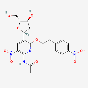 molecular formula C20H22N4O9 B2982007 N-[5-[(2R,4S,5R)-4-Hydroxy-5-(hydroxymethyl)oxolan-2-yl]-3-nitro-6-[2-(4-nitrophenyl)ethoxy]pyridin-2-yl]acetamide CAS No. 1843217-56-0