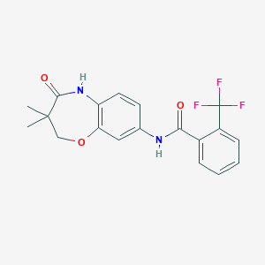 molecular formula C19H17F3N2O3 B2982021 N-(3,3-dimethyl-4-oxo-2,3,4,5-tetrahydrobenzo[b][1,4]oxazepin-8-yl)-2-(trifluoromethyl)benzamide CAS No. 921810-70-0