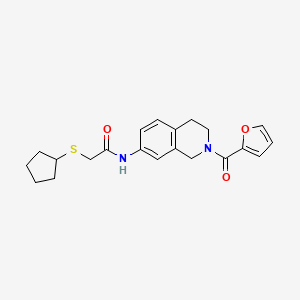 molecular formula C21H24N2O3S B2982030 2-(环戊基硫代)-N-(2-(呋喃-2-羰基)-1,2,3,4-四氢异喹啉-7-基)乙酰胺 CAS No. 1327244-24-5
