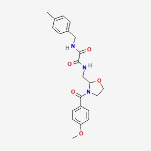 molecular formula C22H25N3O5 B2982061 N1-((3-(4-methoxybenzoyl)oxazolidin-2-yl)methyl)-N2-(4-methylbenzyl)oxalamide CAS No. 874805-19-3