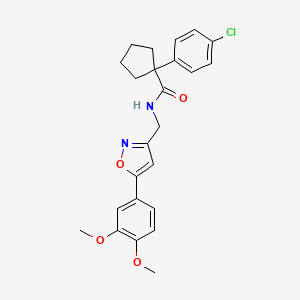 molecular formula C24H25ClN2O4 B2982070 1-(4-氯苯基)-N-((5-(3,4-二甲氧苯基)异恶唑-3-基)甲基)环戊烷甲酰胺 CAS No. 953016-44-9