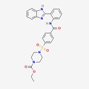 molecular formula C27H27N5O5S B2982087 ethyl 4-[4-[[2-(1H-benzimidazol-2-yl)phenyl]carbamoyl]phenyl]sulfonylpiperazine-1-carboxylate CAS No. 477557-42-9