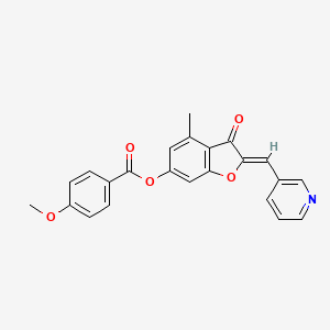 molecular formula C23H17NO5 B2982088 (Z)-4-methyl-3-oxo-2-(pyridin-3-ylmethylene)-2,3-dihydrobenzofuran-6-yl 4-methoxybenzoate CAS No. 905428-23-1