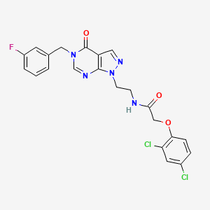 molecular formula C22H18Cl2FN5O3 B2982098 2-(2,4-dichlorophenoxy)-N-(2-(5-(3-fluorobenzyl)-4-oxo-4,5-dihydro-1H-pyrazolo[3,4-d]pyrimidin-1-yl)ethyl)acetamide CAS No. 922047-84-5