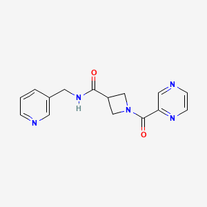 molecular formula C15H15N5O2 B2982100 1-(pyrazine-2-carbonyl)-N-(pyridin-3-ylmethyl)azetidine-3-carboxamide CAS No. 1396708-91-0