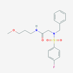 molecular formula C19H23FN2O4S B298211 2-{benzyl[(4-fluorophenyl)sulfonyl]amino}-N-(3-methoxypropyl)acetamide 