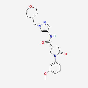 molecular formula C21H26N4O4 B2982115 1-(3-methoxyphenyl)-5-oxo-N-(1-((tetrahydro-2H-pyran-4-yl)methyl)-1H-pyrazol-4-yl)pyrrolidine-3-carboxamide CAS No. 1705097-31-9