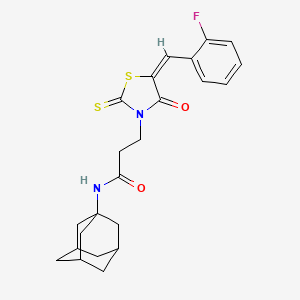 molecular formula C23H25FN2O2S2 B2982127 N-(ADAMANTAN-1-YL)-3-[(5E)-5-[(2-FLUOROPHENYL)METHYLIDENE]-4-OXO-2-SULFANYLIDENE-1,3-THIAZOLIDIN-3-YL]PROPANAMIDE CAS No. 381711-51-9