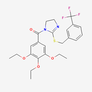 molecular formula C24H27F3N2O4S B2982136 (3,4,5-Triethoxyphenyl)-[2-[[3-(trifluoromethyl)phenyl]methylsulfanyl]-4,5-dihydroimidazol-1-yl]methanone CAS No. 862827-01-8