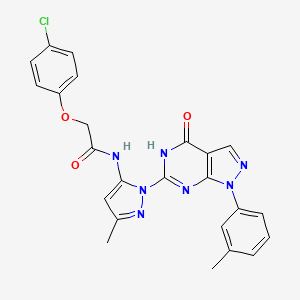 molecular formula C24H20ClN7O3 B2982138 2-(4-chlorophenoxy)-N-(3-methyl-1-(4-oxo-1-(m-tolyl)-4,5-dihydro-1H-pyrazolo[3,4-d]pyrimidin-6-yl)-1H-pyrazol-5-yl)acetamide CAS No. 1171372-63-6