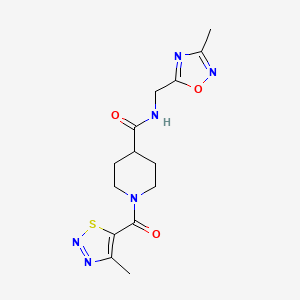 molecular formula C14H18N6O3S B2982140 1-(4-methyl-1,2,3-thiadiazole-5-carbonyl)-N-((3-methyl-1,2,4-oxadiazol-5-yl)methyl)piperidine-4-carboxamide CAS No. 1334370-18-1