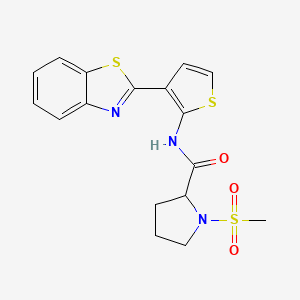 molecular formula C17H17N3O3S3 B2982153 N-(3-(苯并[d]噻唑-2-基)噻吩-2-基)-1-(甲磺酰基)吡咯烷-2-甲酰胺 CAS No. 1219389-10-2