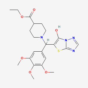 molecular formula C22H28N4O6S B2982164 Ethyl 1-((6-hydroxythiazolo[3,2-b][1,2,4]triazol-5-yl)(3,4,5-trimethoxyphenyl)methyl)piperidine-4-carboxylate CAS No. 868220-57-9