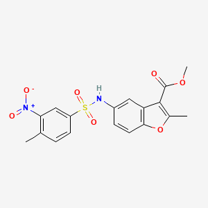 molecular formula C18H16N2O7S B2982171 Methyl 2-methyl-5-[(4-methyl-3-nitrophenyl)sulfonylamino]-1-benzofuran-3-carboxylate CAS No. 518053-82-2