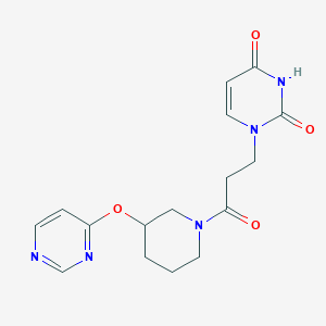 molecular formula C16H19N5O4 B2982185 1-(3-oxo-3-(3-(pyrimidin-4-yloxy)piperidin-1-yl)propyl)pyrimidine-2,4(1H,3H)-dione CAS No. 2034633-47-9