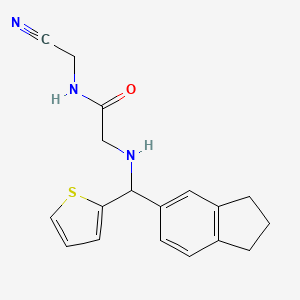 molecular formula C18H19N3OS B2982225 N-(Cyanomethyl)-2-[[2,3-dihydro-1H-inden-5-yl(thiophen-2-yl)methyl]amino]acetamide CAS No. 1645468-32-1
