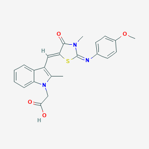 molecular formula C23H21N3O4S B298223 [3-({2-[(4-methoxyphenyl)imino]-3-methyl-4-oxo-1,3-thiazolidin-5-ylidene}methyl)-2-methyl-1H-indol-1-yl]acetic acid 