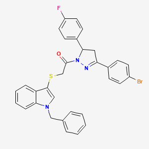 molecular formula C32H25BrFN3OS B2982235 2-((1-苄基-1H-吲哚-3-基)硫代)-1-(3-(4-溴苯基)-5-(4-氟苯基)-4,5-二氢-1H-吡唑-1-基)乙酮 CAS No. 681273-79-0