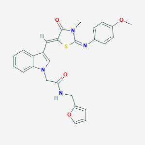 molecular formula C27H24N4O4S B298225 N-(2-furylmethyl)-2-[3-({2-[(4-methoxyphenyl)imino]-3-methyl-4-oxo-1,3-thiazolidin-5-ylidene}methyl)-1H-indol-1-yl]acetamide 