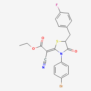 molecular formula C21H16BrFN2O3S B2982250 (Z)-乙基 2-(3-(4-溴苯基)-5-(4-氟苄基)-4-氧代噻唑烷-2-亚烷基)-2-氰基乙酸酯 CAS No. 786679-79-6
