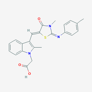 molecular formula C23H21N3O3S B298226 [2-methyl-3-({3-methyl-2-[(4-methylphenyl)imino]-4-oxo-1,3-thiazolidin-5-ylidene}methyl)-1H-indol-1-yl]acetic acid 