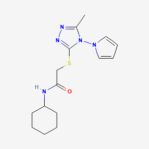 molecular formula C15H21N5OS B2982260 N-cyclohexyl-2-((5-methyl-4-(1H-pyrrol-1-yl)-4H-1,2,4-triazol-3-yl)thio)acetamide CAS No. 896286-84-3
