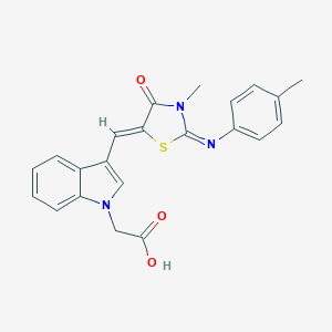 molecular formula C22H19N3O3S B298227 [3-({3-methyl-2-[(4-methylphenyl)imino]-4-oxo-1,3-thiazolidin-5-ylidene}methyl)-1H-indol-1-yl]acetic acid 
