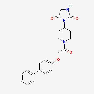molecular formula C22H23N3O4 B2982279 3-(1-(2-([1,1'-Biphenyl]-4-yloxy)acetyl)piperidin-4-yl)imidazolidine-2,4-dione CAS No. 2034490-63-4