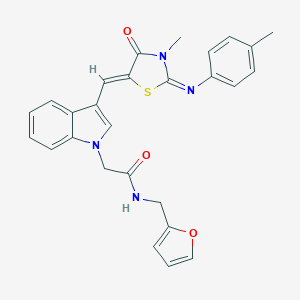 molecular formula C27H24N4O3S B298228 N-(2-furylmethyl)-2-[3-({3-methyl-2-[(4-methylphenyl)imino]-4-oxo-1,3-thiazolidin-5-ylidene}methyl)-1H-indol-1-yl]acetamide 