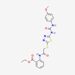 molecular formula C21H21N5O5S2 B2982280 Ethyl 2-(2-((5-(3-(4-methoxyphenyl)ureido)-1,3,4-thiadiazol-2-yl)thio)acetamido)benzoate CAS No. 898436-41-4
