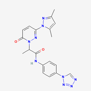 molecular formula C19H19N9O2 B2982292 N-(4-(1H-四唑-1-基)苯基)-2-(3-(3,5-二甲基-1H-吡唑-1-基)-6-氧代吡哒嗪-1(6H)-基)丙酰胺 CAS No. 1334375-70-0