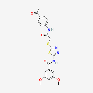 molecular formula C21H20N4O5S2 B2982297 N-(5-((2-((4-acetylphenyl)amino)-2-oxoethyl)thio)-1,3,4-thiadiazol-2-yl)-3,5-dimethoxybenzamide CAS No. 868976-47-0