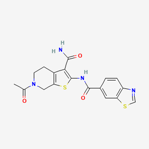 molecular formula C18H16N4O3S2 B2982305 N-(6-乙酰基-3-氨基甲酰基-4,5,6,7-四氢噻吩并[2,3-c]吡啶-2-基)苯并[d]噻唑-6-甲酰胺 CAS No. 864857-74-9