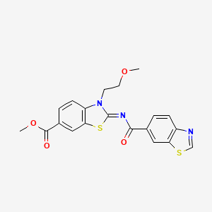 molecular formula C20H17N3O4S2 B2982311 Methyl 2-(1,3-benzothiazole-6-carbonylimino)-3-(2-methoxyethyl)-1,3-benzothiazole-6-carboxylate CAS No. 864975-48-4