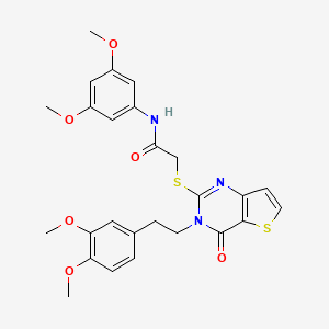 molecular formula C26H27N3O6S2 B2982324 2-((3-(3,4-dimethoxyphenethyl)-4-oxo-3,4-dihydrothieno[3,2-d]pyrimidin-2-yl)thio)-N-(3,5-dimethoxyphenyl)acetamide CAS No. 1788589-95-6
