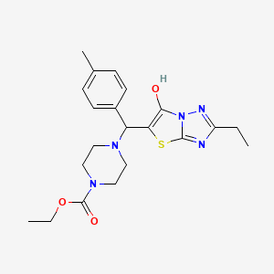 molecular formula C21H27N5O3S B2982328 Ethyl 4-((2-ethyl-6-hydroxythiazolo[3,2-b][1,2,4]triazol-5-yl)(p-tolyl)methyl)piperazine-1-carboxylate CAS No. 898367-11-8