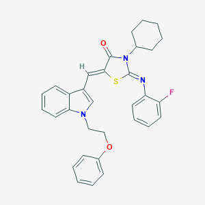 molecular formula C32H30FN3O2S B298233 3-cyclohexyl-2-[(2-fluorophenyl)imino]-5-{[1-(2-phenoxyethyl)-1H-indol-3-yl]methylene}-1,3-thiazolidin-4-one 