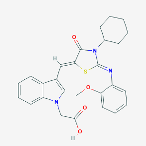 molecular formula C27H27N3O4S B298234 {3-[(Z)-{(2Z)-3-cyclohexyl-2-[(2-methoxyphenyl)imino]-4-oxo-1,3-thiazolidin-5-ylidene}methyl]-1H-indol-1-yl}acetic acid 