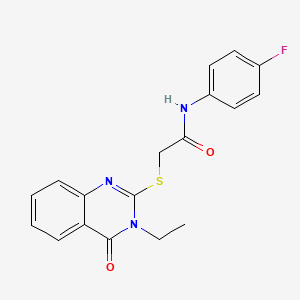 molecular formula C18H16FN3O2S B2982360 2-[(3-ethyl-4-oxo-3,4-dihydroquinazolin-2-yl)sulfanyl]-N-(4-fluorophenyl)acetamide CAS No. 329929-16-0