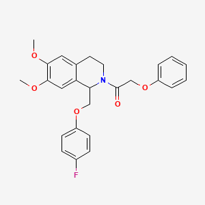 molecular formula C26H26FNO5 B2982364 1-(1-((4-fluorophenoxy)methyl)-6,7-dimethoxy-3,4-dihydroisoquinolin-2(1H)-yl)-2-phenoxyethanone CAS No. 486426-07-7