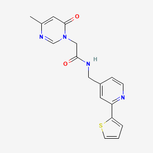 molecular formula C17H16N4O2S B2982369 2-(4-methyl-6-oxopyrimidin-1(6H)-yl)-N-((2-(thiophen-2-yl)pyridin-4-yl)methyl)acetamide CAS No. 2034271-48-0