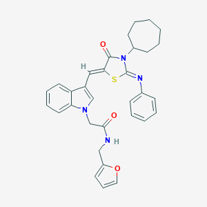 molecular formula C32H32N4O3S B298237 2-(3-{[3-cycloheptyl-4-oxo-2-(phenylimino)-1,3-thiazolidin-5-ylidene]methyl}-1H-indol-1-yl)-N-(2-furylmethyl)acetamide 