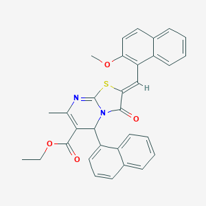 molecular formula C32H26N2O4S B298239 ethyl (2Z)-2-[(2-methoxynaphthalen-1-yl)methylidene]-7-methyl-5-(naphthalen-1-yl)-3-oxo-2,3-dihydro-5H-[1,3]thiazolo[3,2-a]pyrimidine-6-carboxylate 