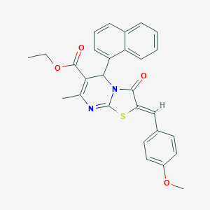 molecular formula C28H24N2O4S B298241 ethyl (2Z)-2-(4-methoxybenzylidene)-7-methyl-5-(naphthalen-1-yl)-3-oxo-2,3-dihydro-5H-[1,3]thiazolo[3,2-a]pyrimidine-6-carboxylate 