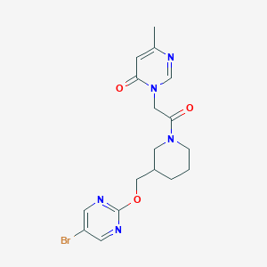 molecular formula C17H20BrN5O3 B2982435 3-[2-[3-[(5-Bromopyrimidin-2-yl)oxymethyl]piperidin-1-yl]-2-oxoethyl]-6-methylpyrimidin-4-one CAS No. 2380032-38-0