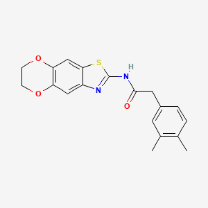 molecular formula C19H18N2O3S B2982453 N-(6,7-dihydro-[1,4]dioxino[2',3':4,5]benzo[1,2-d]thiazol-2-yl)-2-(3,4-dimethylphenyl)acetamide CAS No. 921788-87-6