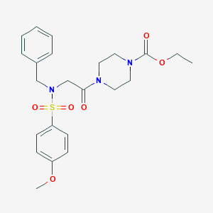 molecular formula C23H29N3O6S B298246 Ethyl 4-[2-[benzyl-(4-methoxyphenyl)sulfonylamino]acetyl]piperazine-1-carboxylate 