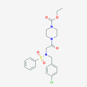 molecular formula C22H26ClN3O5S B298247 ethyl 4-[N-(4-chlorobenzyl)-N-(phenylsulfonyl)glycyl]piperazine-1-carboxylate 