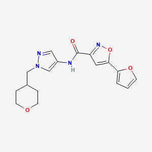 molecular formula C17H18N4O4 B2982476 5-(furan-2-yl)-N-(1-((tetrahydro-2H-pyran-4-yl)methyl)-1H-pyrazol-4-yl)isoxazole-3-carboxamide CAS No. 1705975-28-5